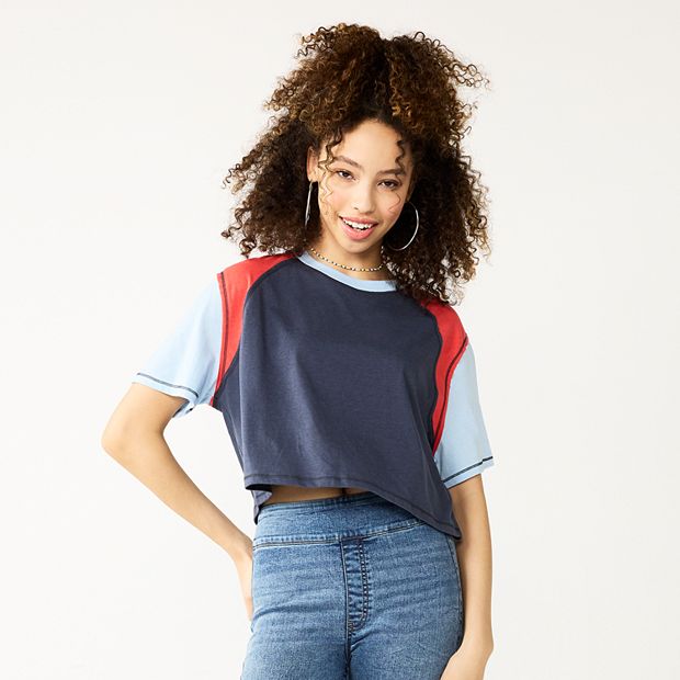 Juniors' SO® Short Sleeve Raglan Varsity Tee