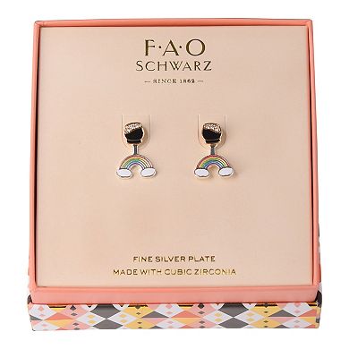 FAO Schwarz Multicolored Enamel Pot of Gold & Rainbow Front-Back Earrings