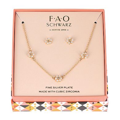 FAO Schwarz Simulated Pearl Flower Necklace & Earring Set