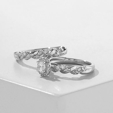 DeCouer Sterling Silver 1/3 Carat T.W. Diamond Halo Engagement Ring Set