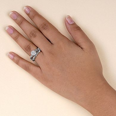 DeCouer Sterling Silver 1/3 Carat T.W. Diamond Halo Engagement Ring Set