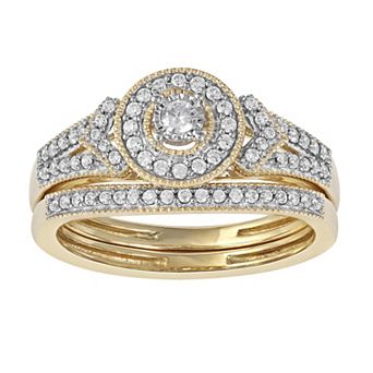 DeCouer 1/3 Carat T.W. Diamond Halo Engagement Ring Set