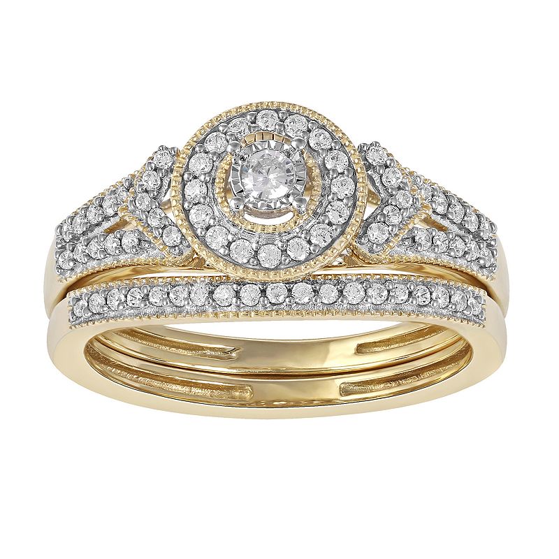 DeCouer 1/3 Carat T.W. Diamond Halo Engagement Ring Set, Womens, Size: 5.5