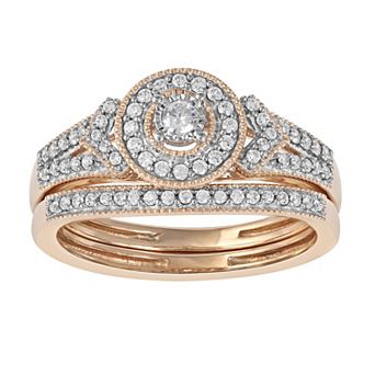 DeCouer 1/3 Carat T.W. Diamond Halo Engagement Ring Set