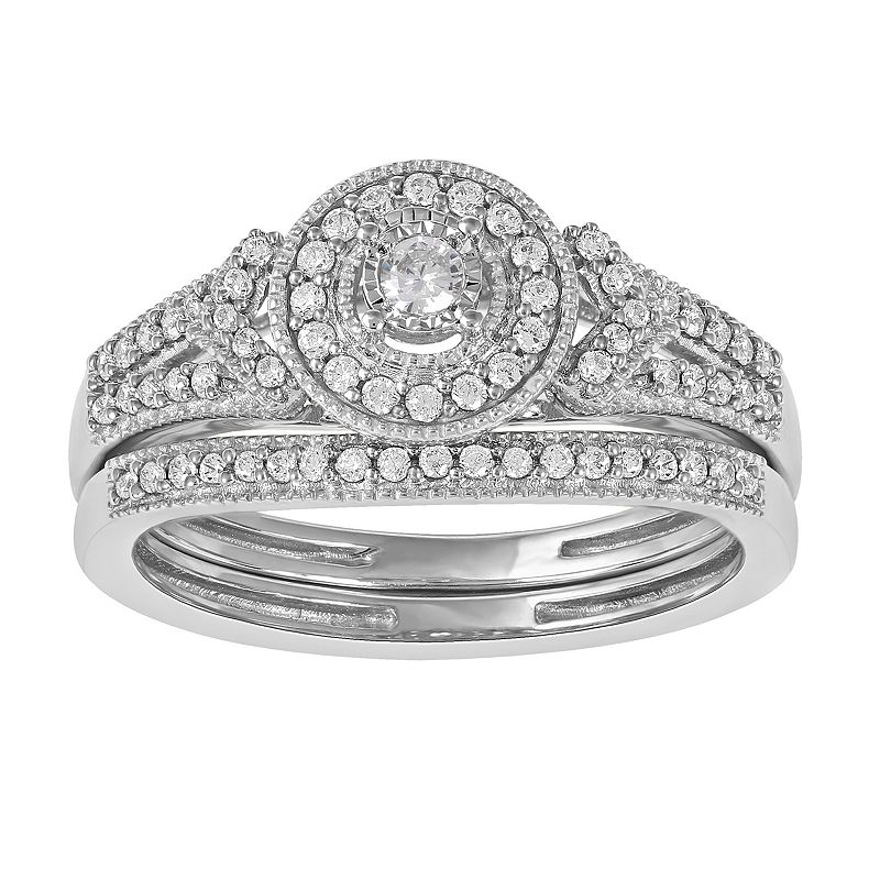 DeCouer 1/3 Carat T.W. Diamond Halo Engagement Ring Set, Womens, Size: 5, 