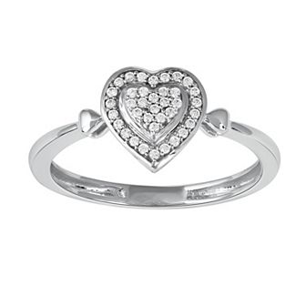 DeCouer Sterling Silver 1/10 Carat T.W. Diamond Heart Promise Ring