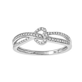 DeCouer Sterling Silver 1/6 Carat T.W. Diamond Heart Crisscross Ring