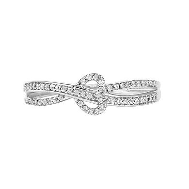 DeCouer Sterling Silver 1/6 Carat T.W. Diamond Heart Crisscross Ring