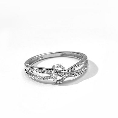 DeCouer Sterling Silver 1/6 Carat T.W. Diamond Heart Crisscross Ring