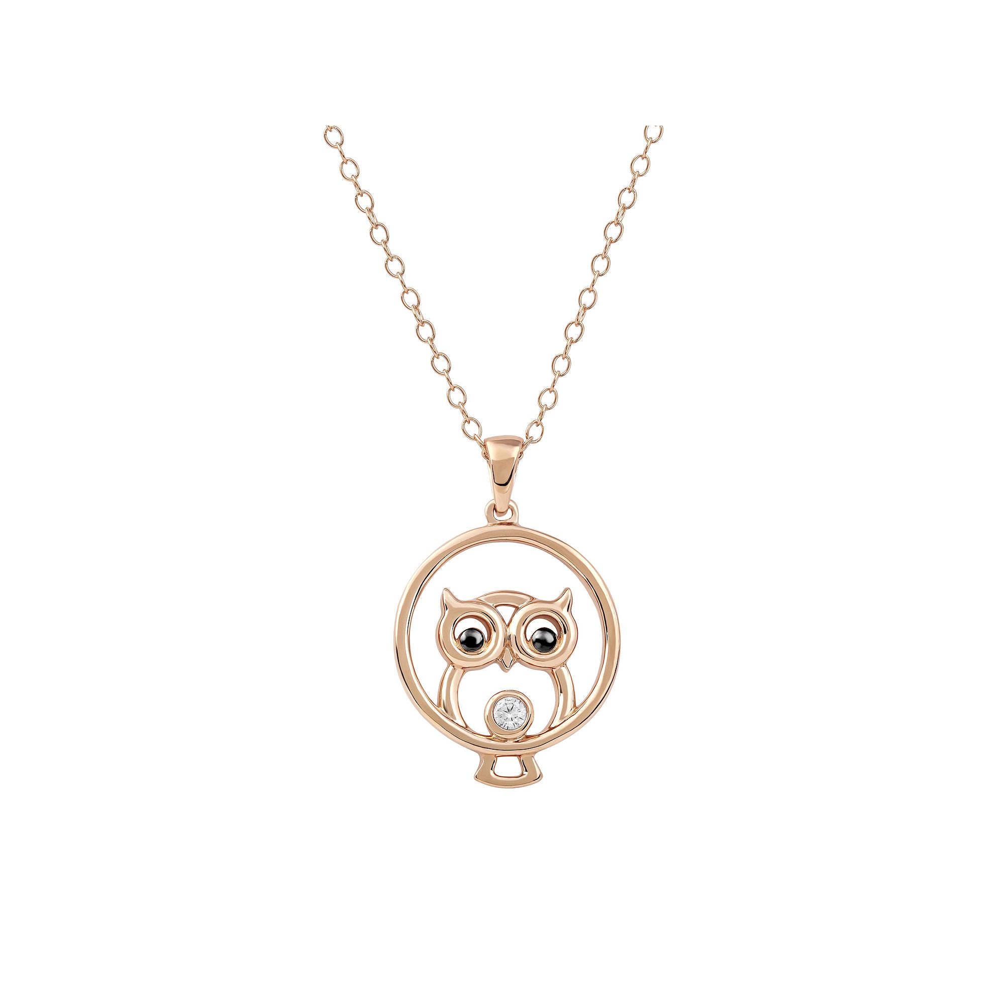 DeCouer Diamond Accent Owl Pendant Necklace, Womens, Size: 18, Rose Gol