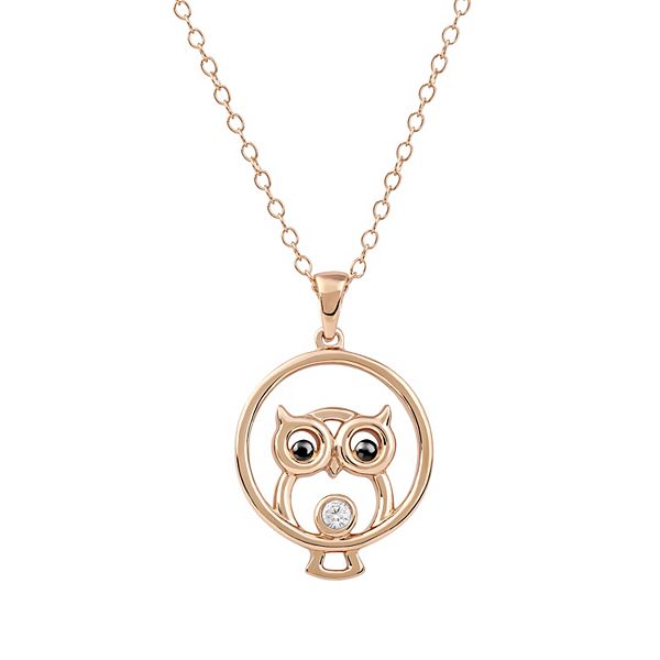 DeCouer Diamond Accent Owl Pendant Necklace