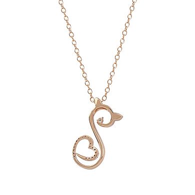 DeCouer Diamond Accent Heart Cat Swirl Pendant Necklace