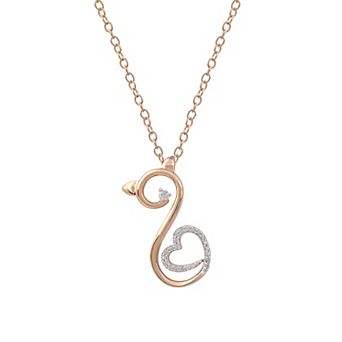 DeCouer Diamond Accent Heart Cat Swirl Pendant Necklace