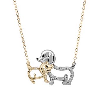 DeCouer 1/10 Carat T.W. Diamond Dog & Puppy Necklace