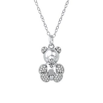 DeCouer 1/10 Carat T.W. Diamond Teddy Bear Pendant Necklace