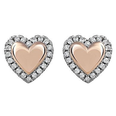 DeCouer Sterling Silver 1/6 Carat T.W. Diamond Halo Heart Stud Earrings