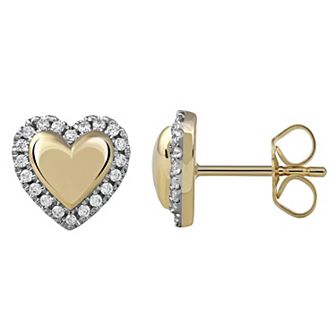 DeCouer Sterling Silver 1/6 Carat T.W. Diamond Halo Heart Stud Earrings