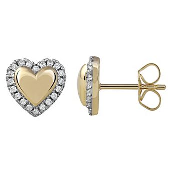 DeCouer Sterling Silver 1/6 Carat T.W. Diamond Halo Heart Stud Earrings