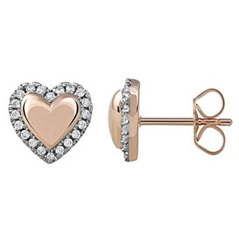 DeCouer Sterling Silver 1/6 Carat T.W. Diamond Halo Heart Stud Earrings