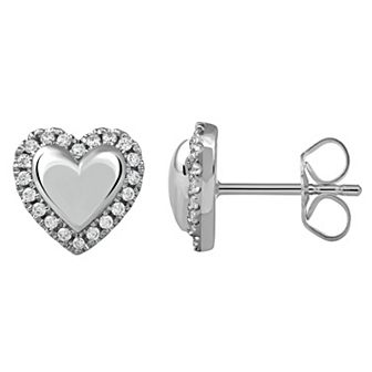 DeCouer Sterling Silver 1/6 Carat T.W. Diamond Halo Heart Stud Earrings