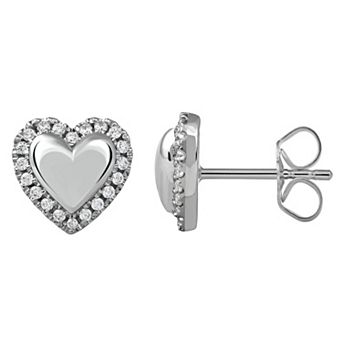 DeCouer Sterling Silver 1/6 Carat T.W. Diamond Halo Heart Stud Earrings