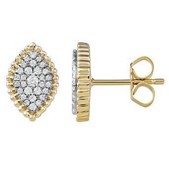 DeCouer Sterling Silver 1/4 Carat T.W. Diamond Cluster Marquise Stud Earrings