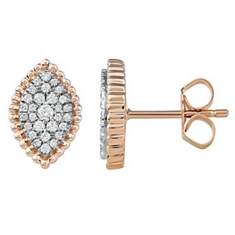 DeCouer Sterling Silver 1/4 Carat T.W. Diamond Cluster Marquise Stud Earrings