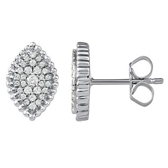 DeCouer Sterling Silver 1/4 Carat T.W. Diamond Cluster Marquise Stud Earrings