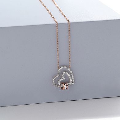 DeCouer Tri-Tone 1/4 Carat T.W. Diamond Double Heart Necklace