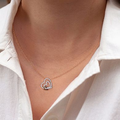 DeCouer Tri-Tone 1/4 Carat T.W. Diamond Double Heart Necklace