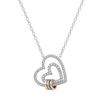 DeCouer Tri-Tone 1/4 Carat T.W. Diamond Double Heart Necklace