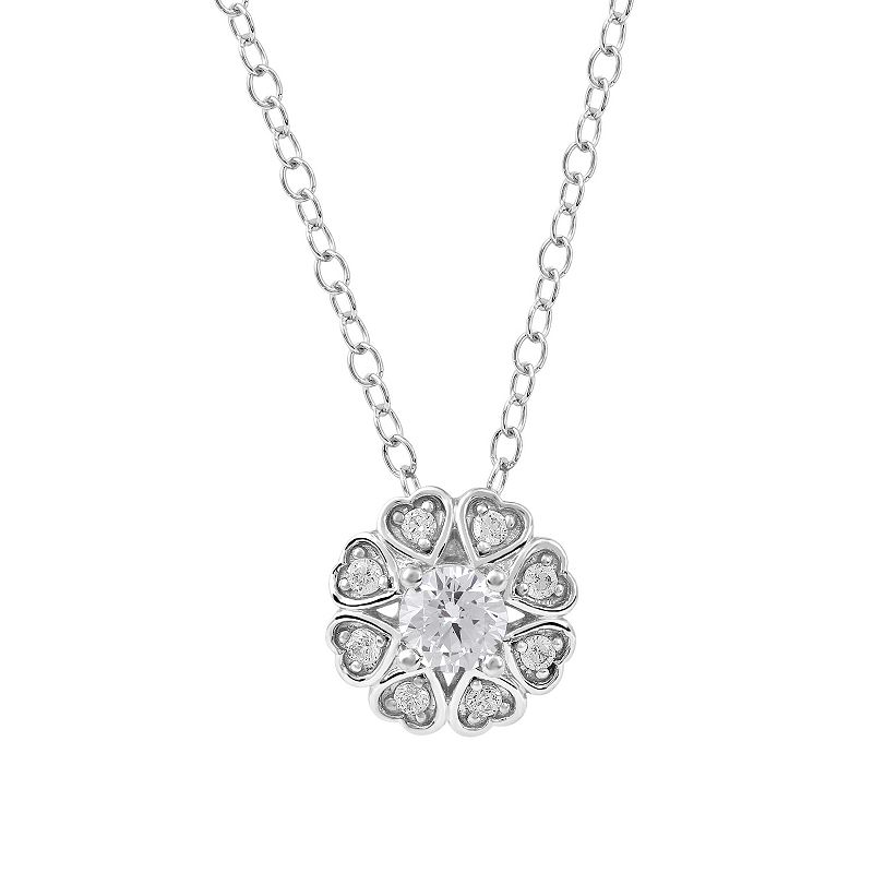 DeCouer Sterling Silver 1/3 Carat T.W. Diamond Flower Pendant Necklace, Wo