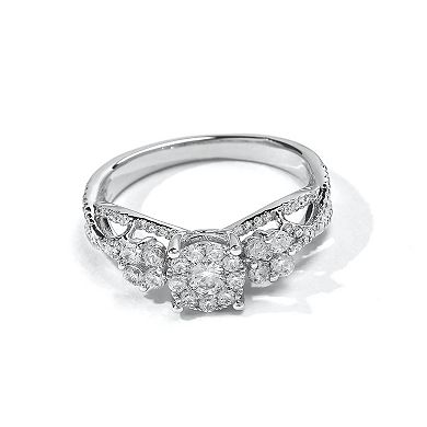 DeCouer 10k Gold 3/4 Carat T.W. Three Stone Composite Diamond Engagement Ring