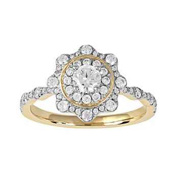DeCouer 10k Gold 7/8 Carat T.W. Diamond Flower Double Halo Engagement Ring