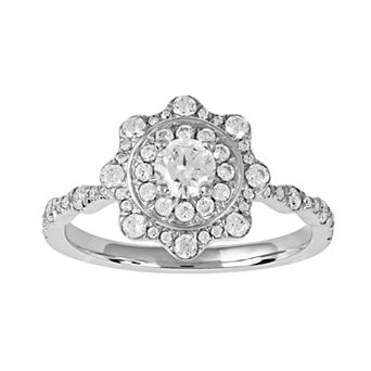 DeCouer 10k Gold 7/8 Carat T.W. Diamond Flower Double Halo Engagement Ring