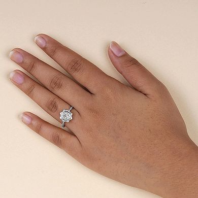 DeCouer 10k Gold 7/8 Carat T.W. Diamond Flower Double Halo Engagement Ring