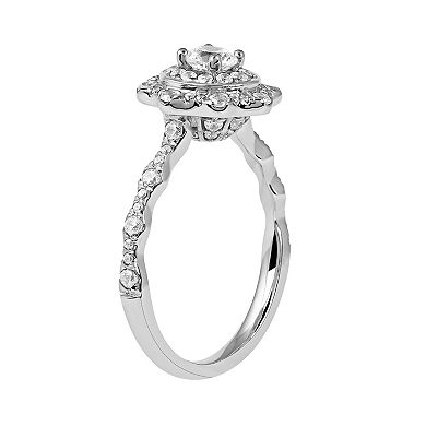 DeCouer 10k Gold 7/8 Carat T.W. Diamond Flower Double Halo Engagement Ring