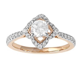 DeCouer 10k Rose Gold 3/4 Carat T.W. Diamond Floral Halo Engagement Ring
