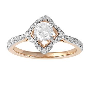 DeCouer 10k Rose Gold 3/4 Carat T.W. Diamond Floral Halo Engagement Ring