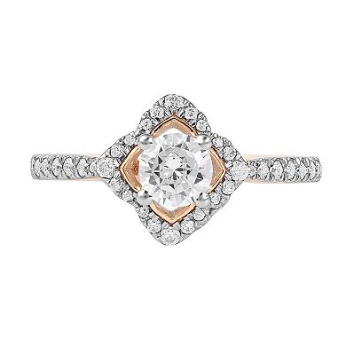 DeCouer 10k Rose Gold 3/4 Carat T.W. Diamond Floral Halo Engagement Ring