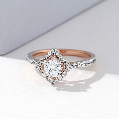 DeCouer 10k Rose Gold 3/4 Carat T.W. Diamond Floral Halo Engagement Ring