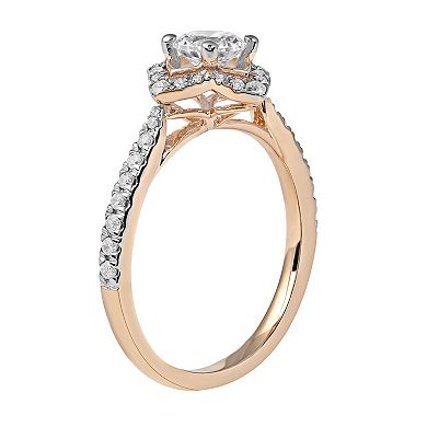 DeCouer 10k Rose Gold 3/4 Carat T.W. Diamond Floral Halo Engagement Ring