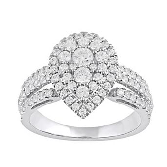 DeCouer 10k White Gold 1 Carat T.W. Composite Diamond Pear-Shaped Multi-Row Engagement Ring