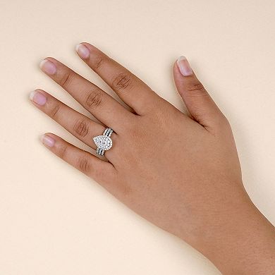 DeCouer 10k White Gold 1 Carat T.W. Composite Diamond Pear-Shaped Multi-Row Engagement Ring