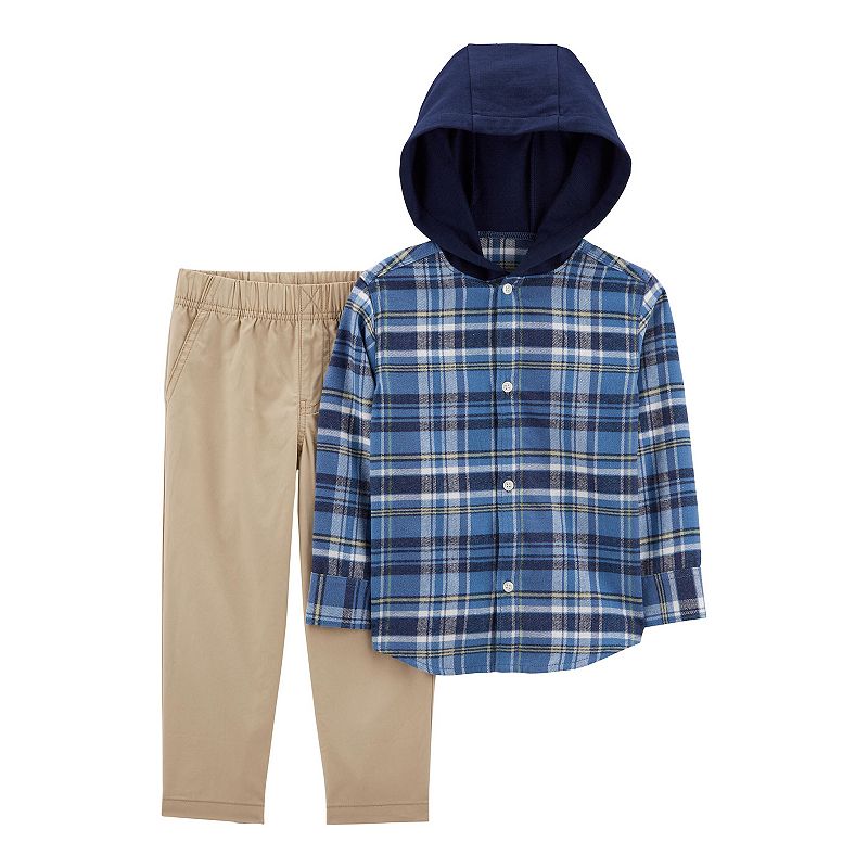 Baby Boy Carters Plaid Hooded Button-Front Shirt & Pants Set, Infant Boys