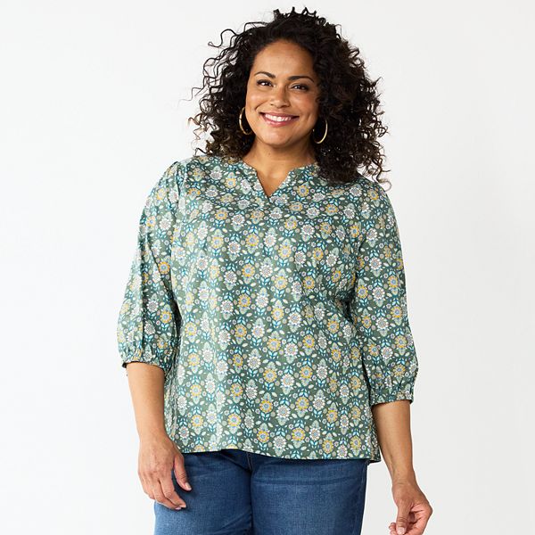 Plus Size Croft & Barrow® Print Splitneck Top