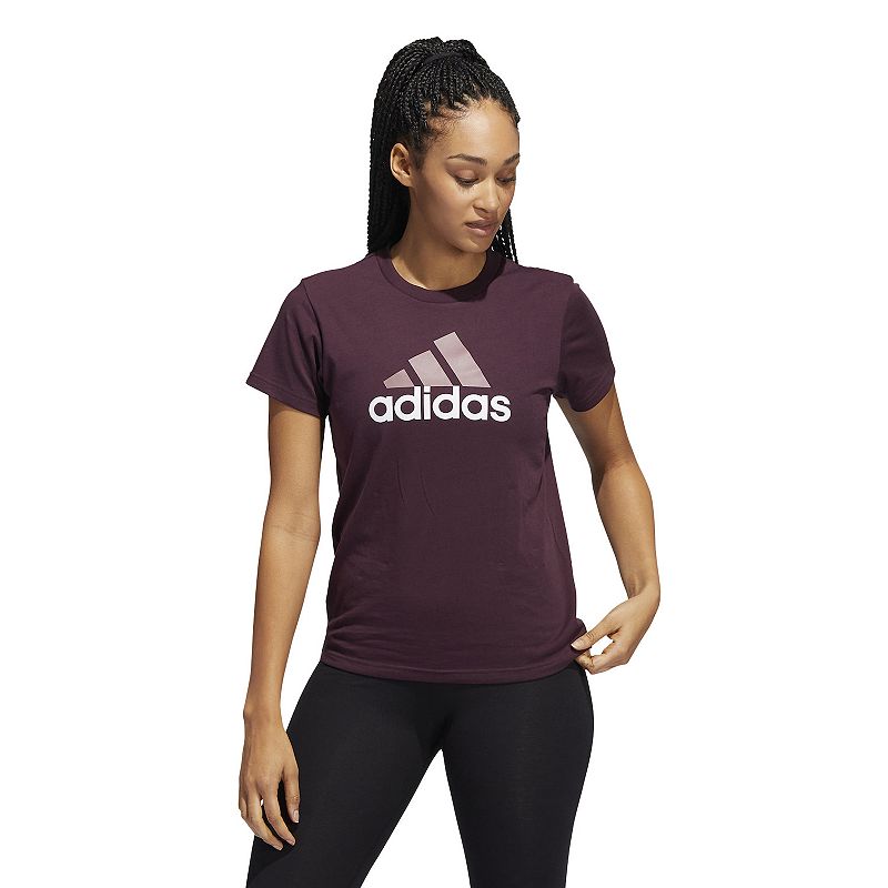 Womens adidas Classic 2-Tone Logo Graphic T-Shirt, Size: XS, Dark Red