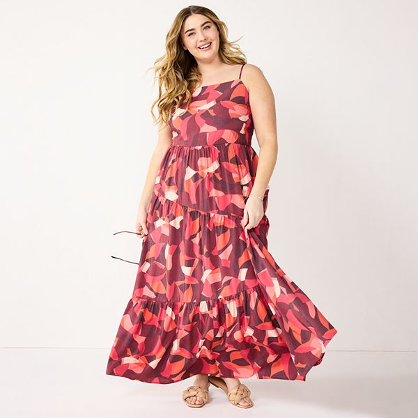 Plus Size Nine West Asymmetrical Tiered Maxi Dress