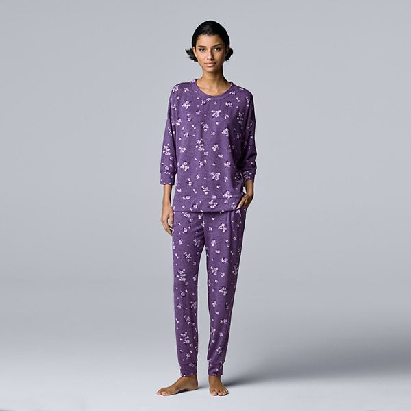 Women's Simply Vera Vera Wang 3/4 Sleeve Pajama Top & Banded Bottom Pajama  Pants Sleep Set