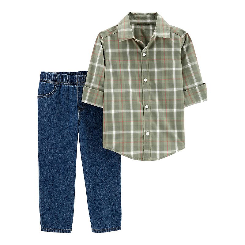 Toddler Boy Carters Plaid Button-Front Shirt & Denim Pants Set, Toddler Bo